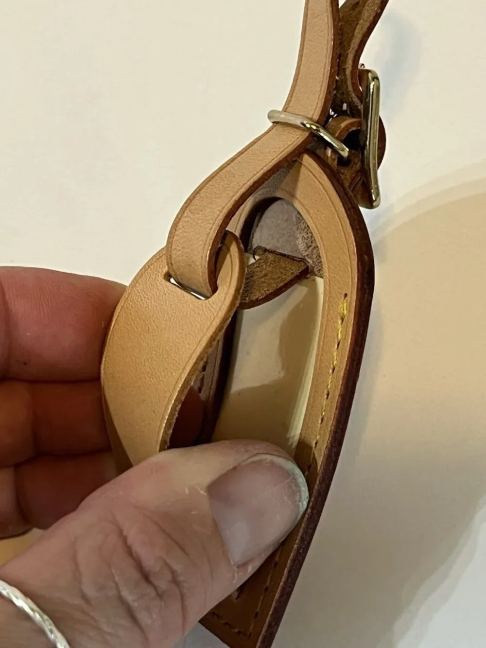 Authentic Louis Vuitton Vachetta Leather Luggage Tag Brass Buckle Made France